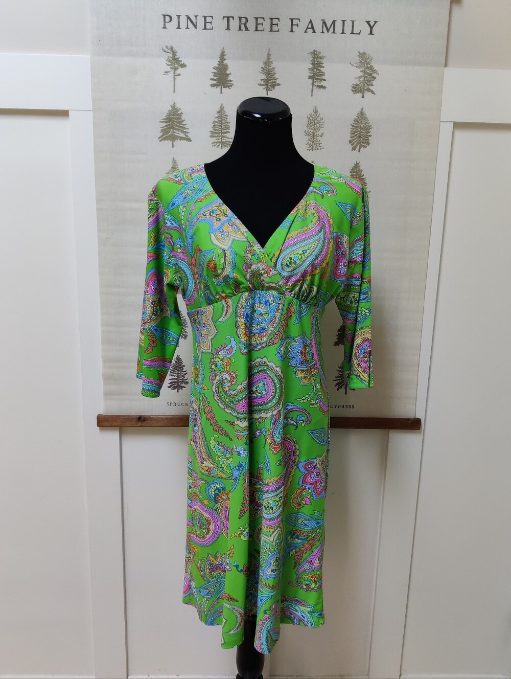 Southwind Apparel Green Paisley V-Neck Midi Dress Size XL